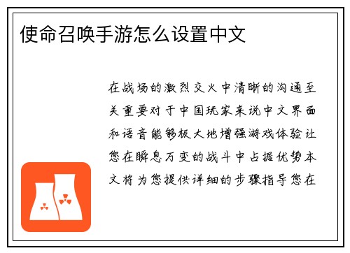 使命召唤手游怎么设置中文